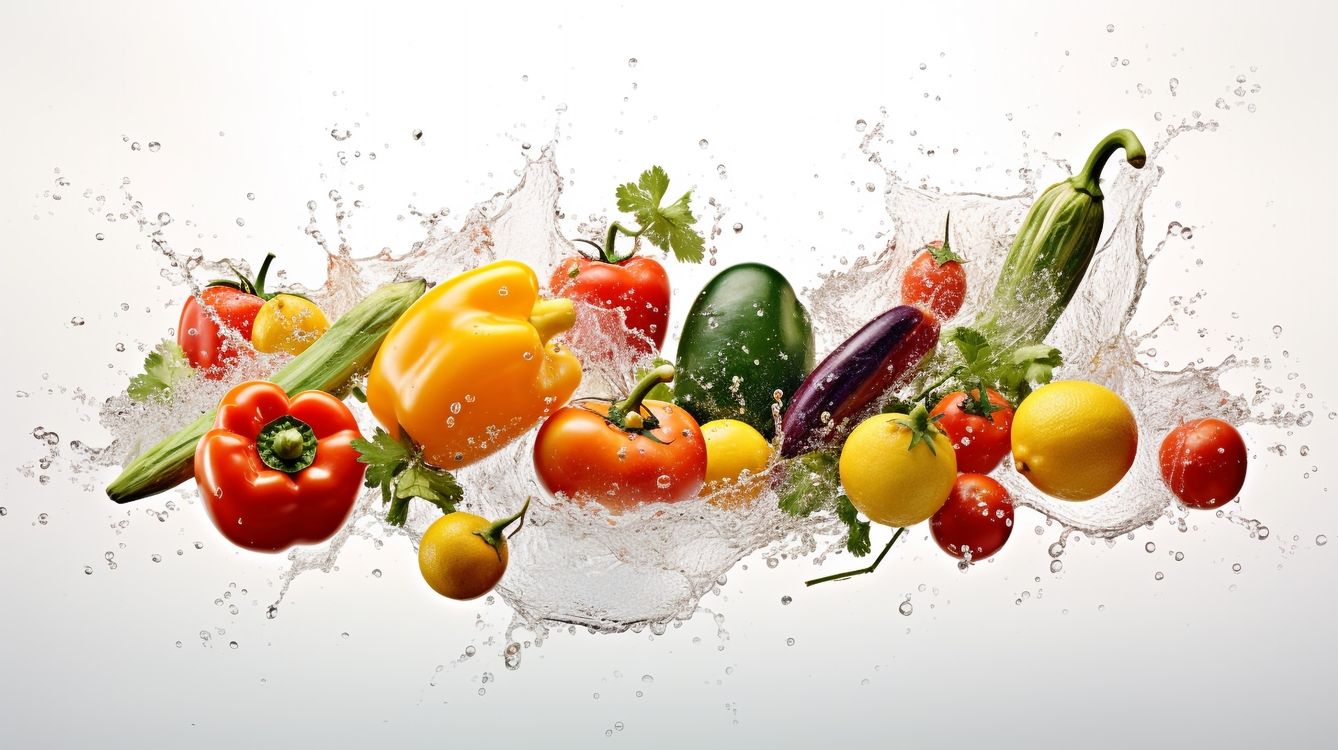 Fresh vegetables with water splash